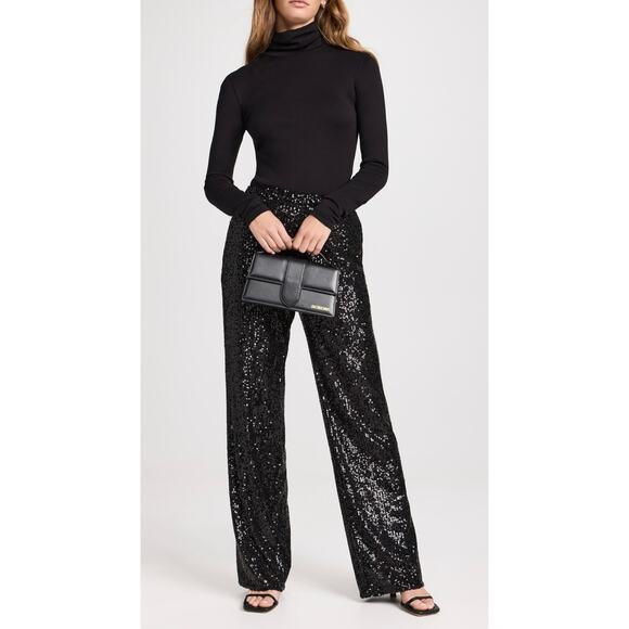 ENZA COSTA Sequin Pants Womens Medium Black Straight Leg Pull On party Cocktail